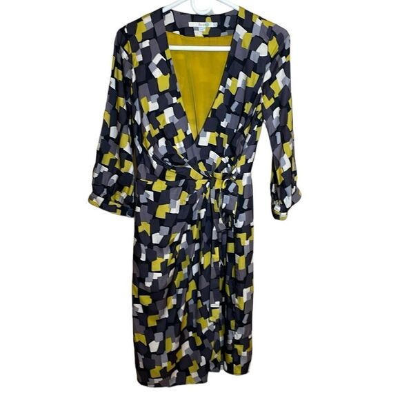 BODEN Women's Geometric Dot Wrap Viscose Silk Dress Size US 4R - Picture 1 of 15